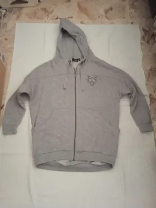 Felpa grigia Only zip e cappuccio con tigre donna