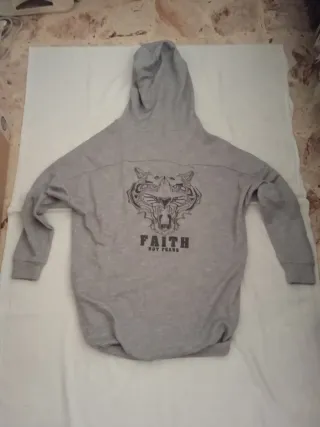 Felpa grigia Only zip e cappuccio con tigre donna