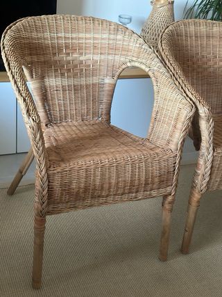 Juego de 2 Sillas Ratán/Bambú Beige/Marrón.