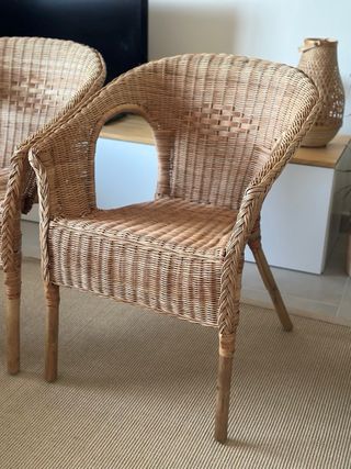 Juego de 2 Sillas Ratán/Bambú Beige/Marrón.