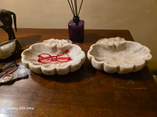 Coppia acquasantiera in marmo bianco scultura