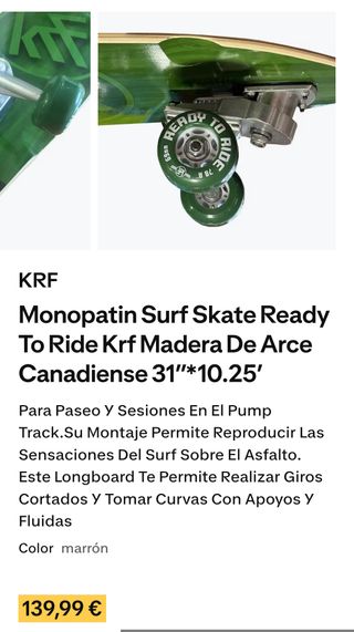 Monopatin Surf Skate Ready To Ride Krf Madera De Arce Canadiense 31’’*10.25’