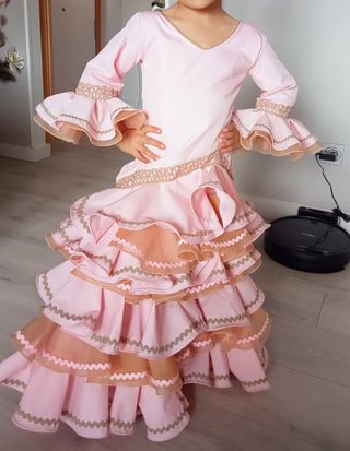 Trajes flamenca/gitana niña rosa y beige