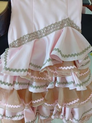 Trajes flamenca/gitana niña rosa y beige