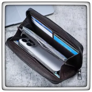 Cartera billetera grande negra/gris oscuro