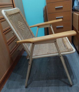 Silla de jardín plegable mimbre y madera