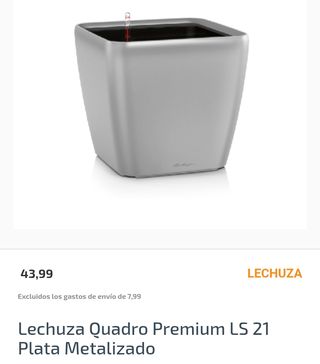 Maceta LECHUZA QUADRO LS 21 autorriego plata