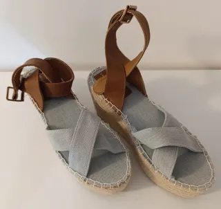 Scarpe donna Espadrillas Zeppa Denim Marrone