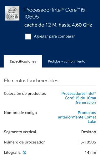Procesador Intel Core i5-10505 LGA 1200