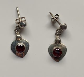 Pendientes Corazón Plata y Cristal Rojo