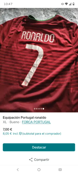 Equipación Portugal Ronaldo Talla XL
