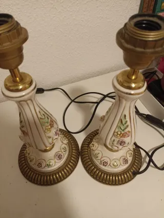 2 Lámparas Porcelana Dorada Florales 31cm