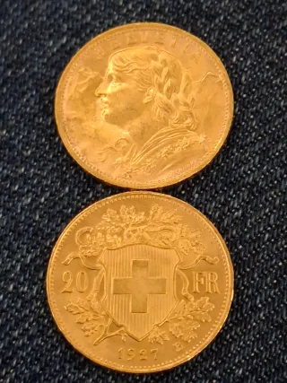 Moneda Oro Helvetia 20 francos suizos