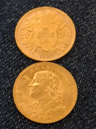 Moneda Oro Helvetia 20 francos suizos