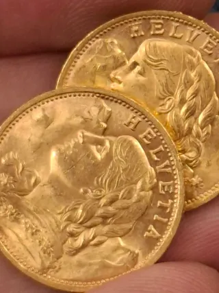Moneda Oro Helvetia 20 francos suizos