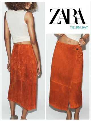 Falda Zara Piel Naranja Talla L Colección
