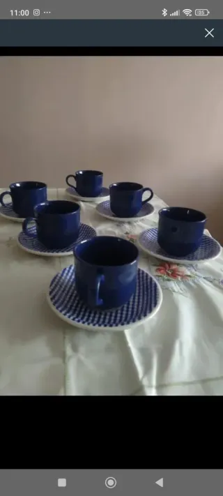 A ESTRENAR!! Juego 6 Tazas y Platos Café/Té Azul
