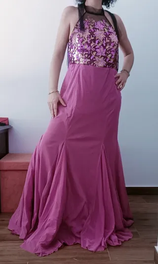 Vestido largo fiesta lentejuelas morado