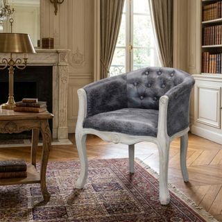 Sedia Vintage Inglese Braccioli in Velluto Grigio