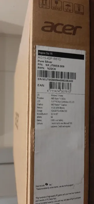 Acer Aspire Go 15 AG15-42P Plata