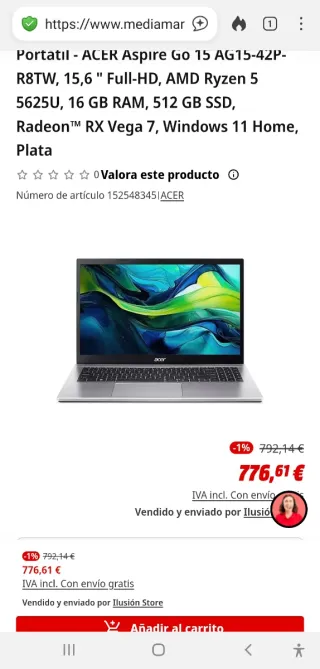 Acer Aspire Go 15 AG15-42P Plata