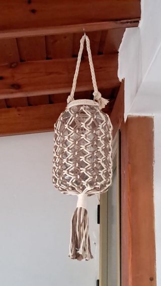 Lámpara colgante cristal y macramé
