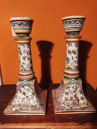 Pareja Candelabros Cerámica 25cm