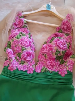 Vestito lungo verde e rosa