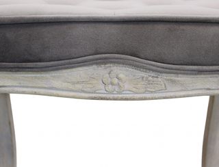 Sgabello Vintage in Velluto Grigio Legno Massello