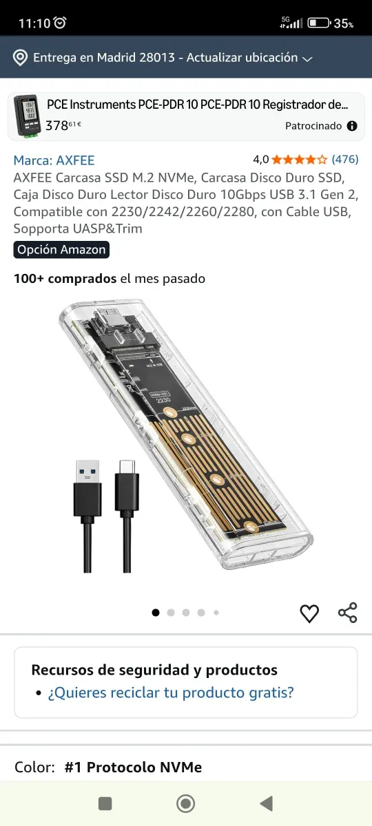 Carcasa SSD M.2 NVMe AXFEE USB 3.1 Gen 2