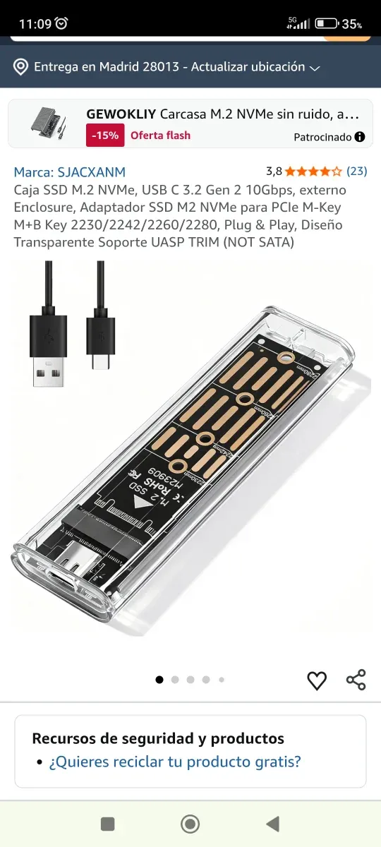 Carcasa SSD M.2 NVMe AXFEE USB 3.1 Gen 2 afbeelding 2