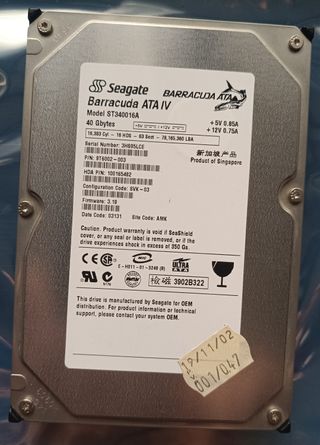Disco Duro Seagate Barracuda ATA IV 40GB Seminuevo