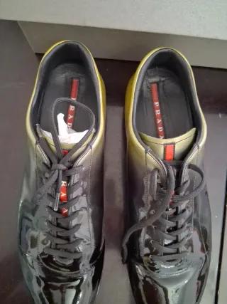 Scarpe Prada Uomo Pelle Vernice Nero Oro Misura 43