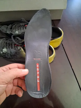 Scarpe Prada Uomo Pelle Vernice Nero Oro Misura 43