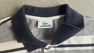 Polo Lacoste Rayas Gris y Blanco