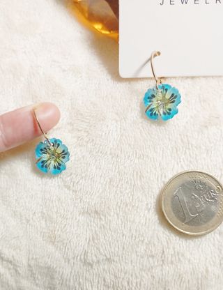 Pendientes Flor Azul y Dorado