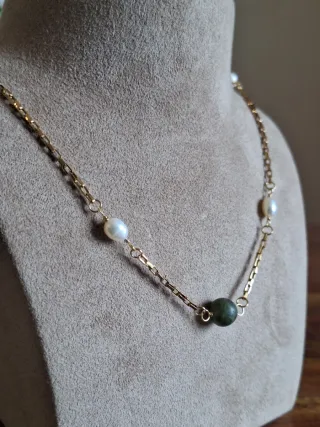 Collana acciaio perle vere e pietra naturale