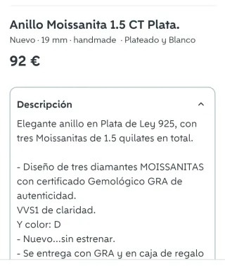 Conjunto PLATA anillo Moissanitas y pendientes