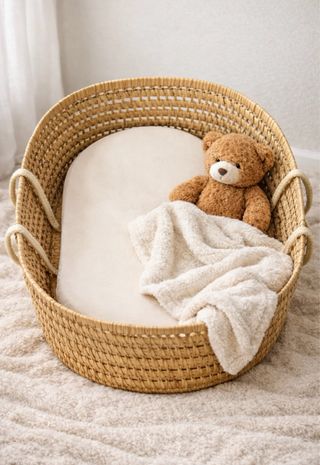 Capazo de mimbre para bebé con colchón