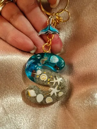 Portachiavi a forma di S con tema marino. Handmade
