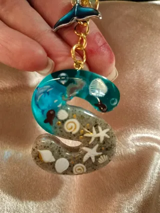 Portachiavi a forma di S con tema marino. Handmade