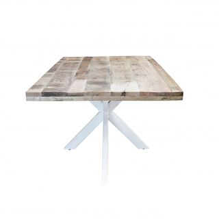 Tavolo Pranzo Legno Mango 200x100cm Metallo Bianco