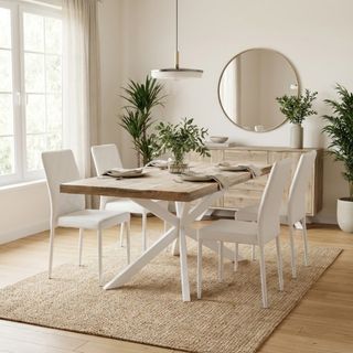 Tavolo Pranzo Legno Mango 200x100cm Metallo Bianco