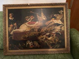 Cuadro paisaje atardecer río bosque