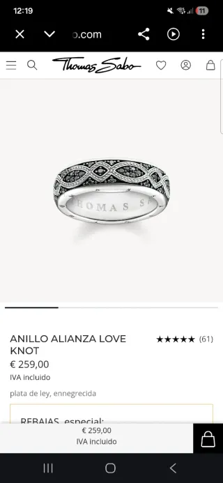 Anillo alianza Love Knot Thomas Sabo hombre