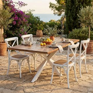 Tavolo Pranzo Legno Acacia 180x90cm Metallo Bianco