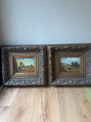 Coppia di quadri classici con cornici intagliate