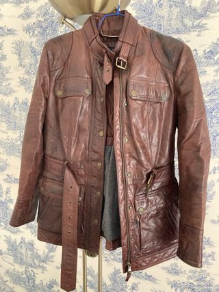 Cazadora Massimo Dutti Cuero Marrón Talla 36