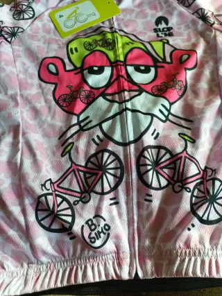 Maillot Ciclismo Infantil Rosa Dibujos. Talla 4