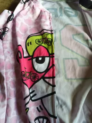 Maillot Ciclismo Infantil Rosa Dibujos. Talla 4